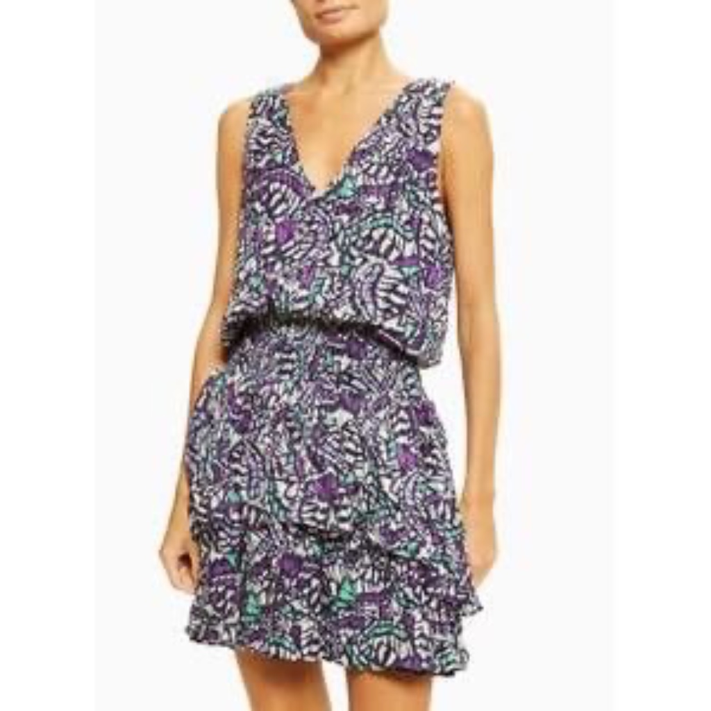 Ramy Brook Astrid Tiered Ruffle Mini Dress In Spring Navy Print Xs